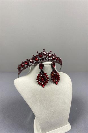 Burgundy Ade Bridal Henna Crown and Drop Shuttle Earring Set
