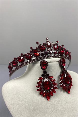 Burgundy Ade Bridal Henna Crown and Drop Shuttle Earring Set