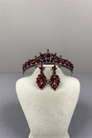 Burgundy Ade Bridal Henna Crown and Shuttle Stone Earrings