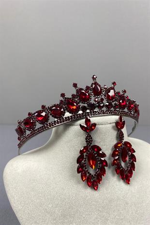 Burgundy Ade Bridal Henna Crown and Shuttle Stone Earrings