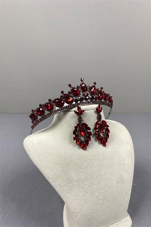 Burgundy Ade Bridal Henna Crown and Shuttle Stone Earrings