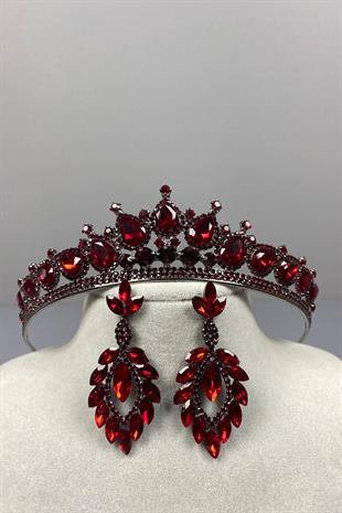 Burgundy Ade Bridal Henna Crown and Shuttle Stone Earrings