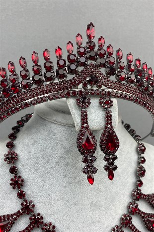Burgundy Anteras Bridal Henna Crown and Necklace Set