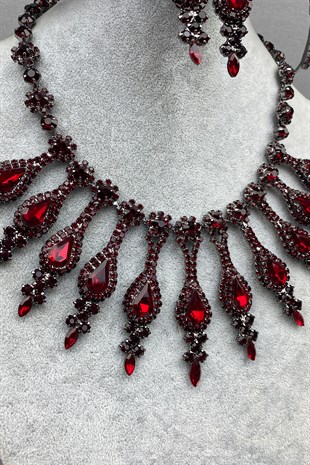 Burgundy Anteras Bridal Henna Crown and Necklace Set