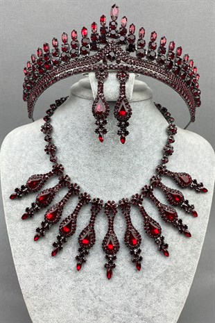 Burgundy Anteras Bridal Henna Crown and Necklace Set