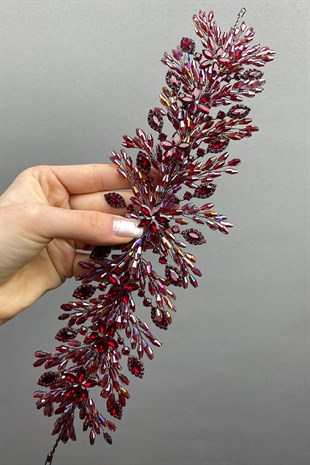 Burgundy Arden Beaded Bridal Crown Headband Accessory