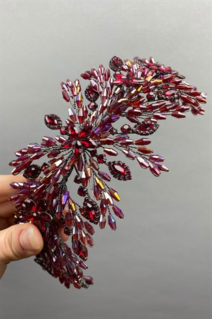 Burgundy Arden Beaded Bridal Crown Headband Accessory