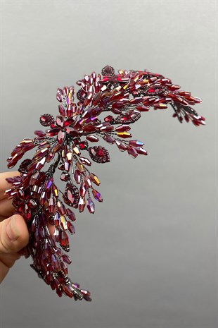 Burgundy Arden Beaded Bridal Crown Headband Accessory