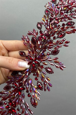 Burgundy Arden Beaded Bridal Crown Headband Accessory