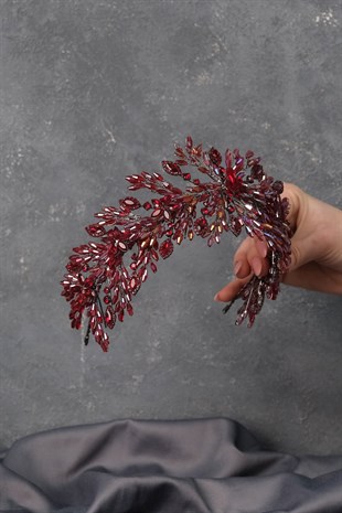 Burgundy Arden Crystal Beaded Headband and Bridal Henna Tiara