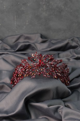 Burgundy Arden Crystal Beaded Headband and Bridal Henna Tiara