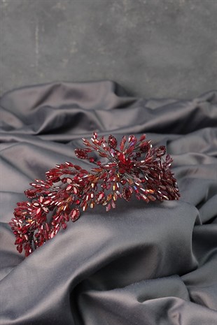 Burgundy Arden Crystal Beaded Headband and Bridal Henna Tiara
