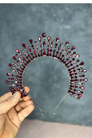 Bordo Ayas Yüksek Parti Gelin Kına Tacı 