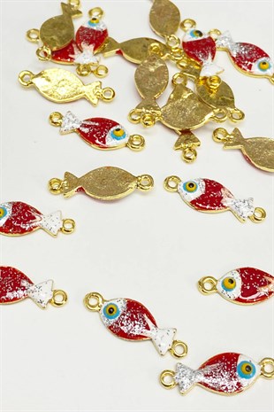 Claret Red Fish Shape Evil Eye Bead Pendant 1 Piece