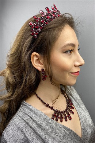 Burgundy Beety Bridal Henna Crown Necklace Earring Set