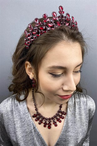 Burgundy Beety Bridal Henna Crown Necklace Earring Set