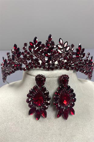 Burgundy Belur Bridal Henna Crown and Shuttle Stone Earring Set