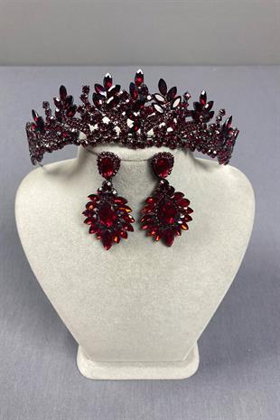 Burgundy Belur Bridal Henna Crown and Shuttle Earring Set