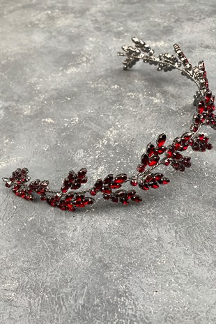 Burgundy Beryl Leaf Motif Bridal Henna Crown Hair Accessory