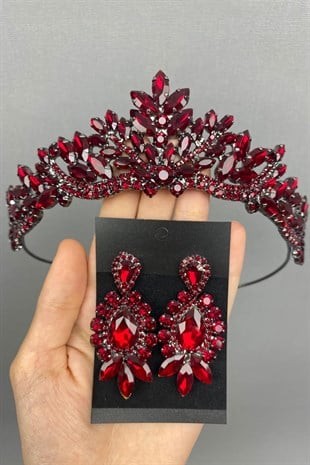 Burgundy Berlin Model Bridal Henna Tiara and Earring
