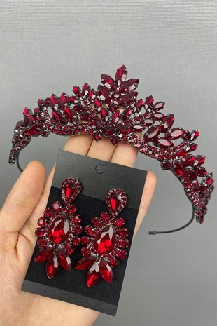 Burgundy Berlin Model Bridal Henna Tiara and Earring