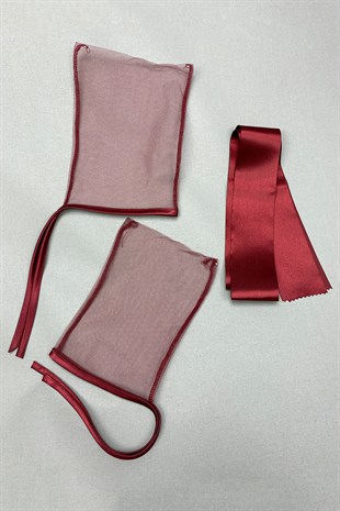 Bordo Biyeli Gelin Duvağı Yüz Örtüsü