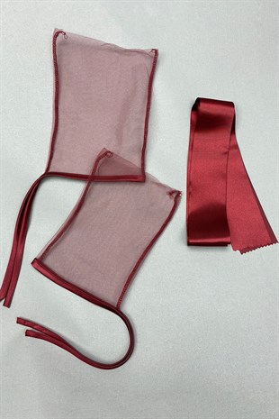 Bordo Biyeli Gelin Duvağı Yüz Örtüsü