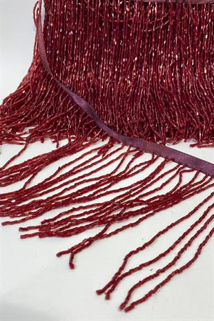 Bordo Boncuklu 15 cm Saçak Püskül