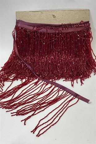 Bordo Boncuklu 15 cm Saçak Püskül