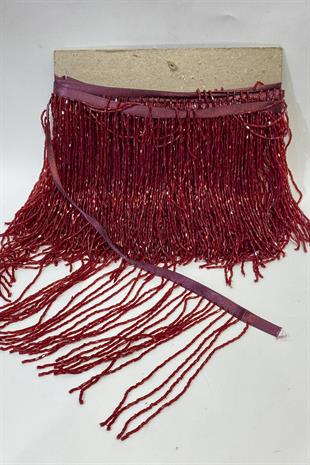 Bordo Boncuklu 15 cm Saçak Püskül