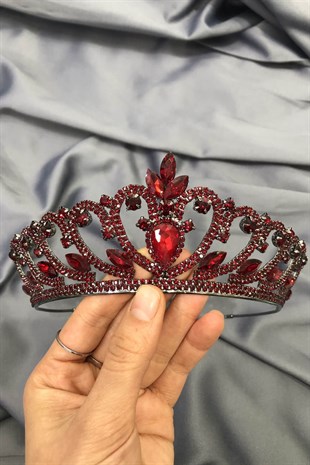 Bordo Cam Kristalli Siyah Zeminli Kına Ve Gelin Tacı