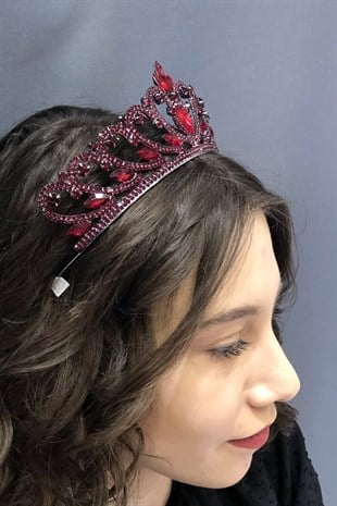 Bordo Cam Kristalli Siyah Zeminli Kına Ve Gelin Tacı