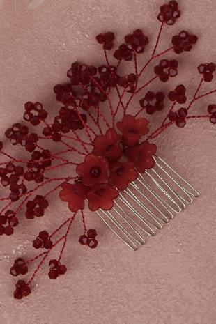 دبوس شعر إكسسوار شعر الزفاف مطرز بزهرة بورجوندي