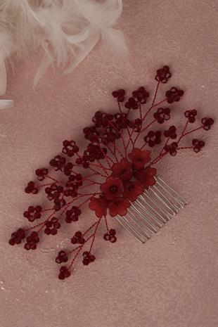 دبوس شعر إكسسوار شعر الزفاف مطرز بزهرة بورجوندي