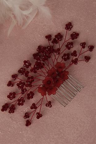 دبوس شعر إكسسوار شعر الزفاف مطرز بزهرة بورجوندي