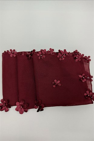 Burgundy Floral Patterned Luxury Halay Handkerchief 10 pcs