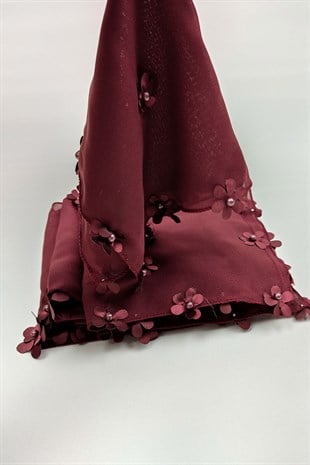 Claret Red Flower Patterned Luxe Handkerchief 5 pcs