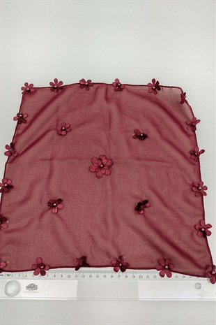 Burgundy Floral Patterned Luxury Halay Handkerchief 10 pcs