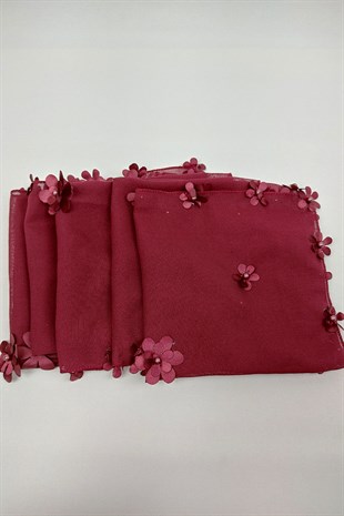 Claret Red Flower Patterned Luxe Handkerchief 5 pcs