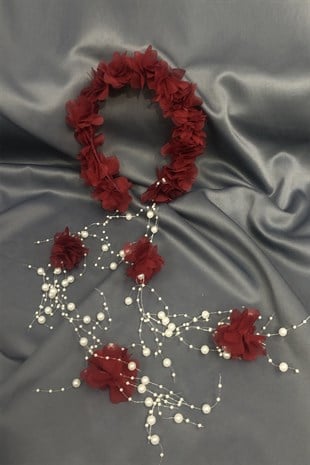 Burgundy Floral Postpartum Slippers and Crown with Pearls