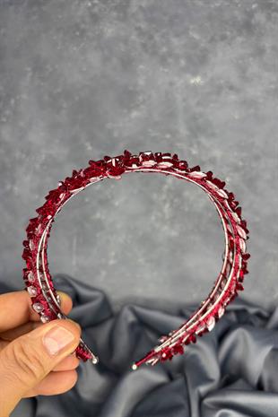 Burgundy Double Row Stone Lea Bridal Hair Accessory Bridal Henna Crown