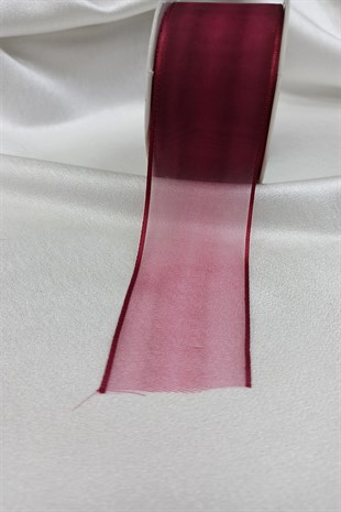 Bordo Çizgili Organze Kurdele