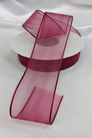 Bordo Çizgili Organze Kurdele