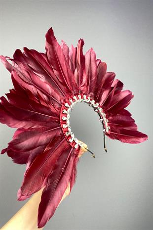 Burgundy Dali Feathered Stone Bridal Henna Crown Accessory