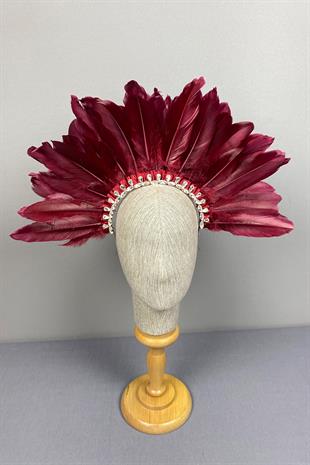 Burgundy Dali Feathered Stone Bridal Henna Crown Accessory