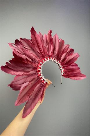 Burgundy Dali Feathered Stone Bridal Henna Crown Accessory