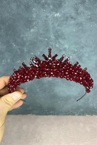 Bordo Edis Boncuk İşlemeli Gelin Kına Tacı