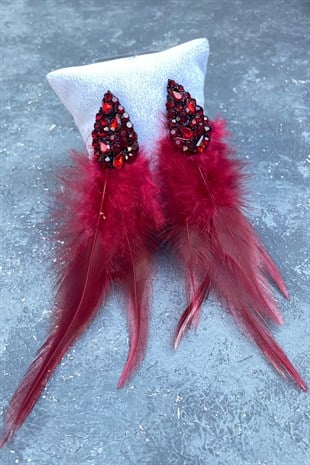 Bordo El İşçiliği Tasarım Gelin Kına Düğün Küpesi