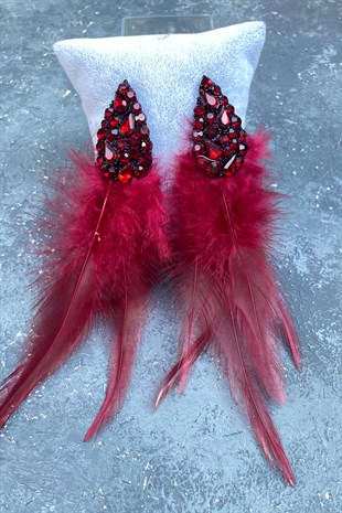 Bordo El İşçiliği Tasarım Gelin Kına Düğün Küpesi