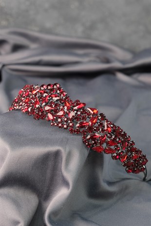 Claret Red Ela Band Model Bridal Crown Hair Accessory